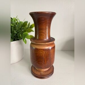 Vintage handmade wood turned vase marked on bottom